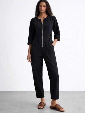 Apiece Apart Flame Thrower Jumpsuit Black Utility Zip Front Size 2 cotton luxury